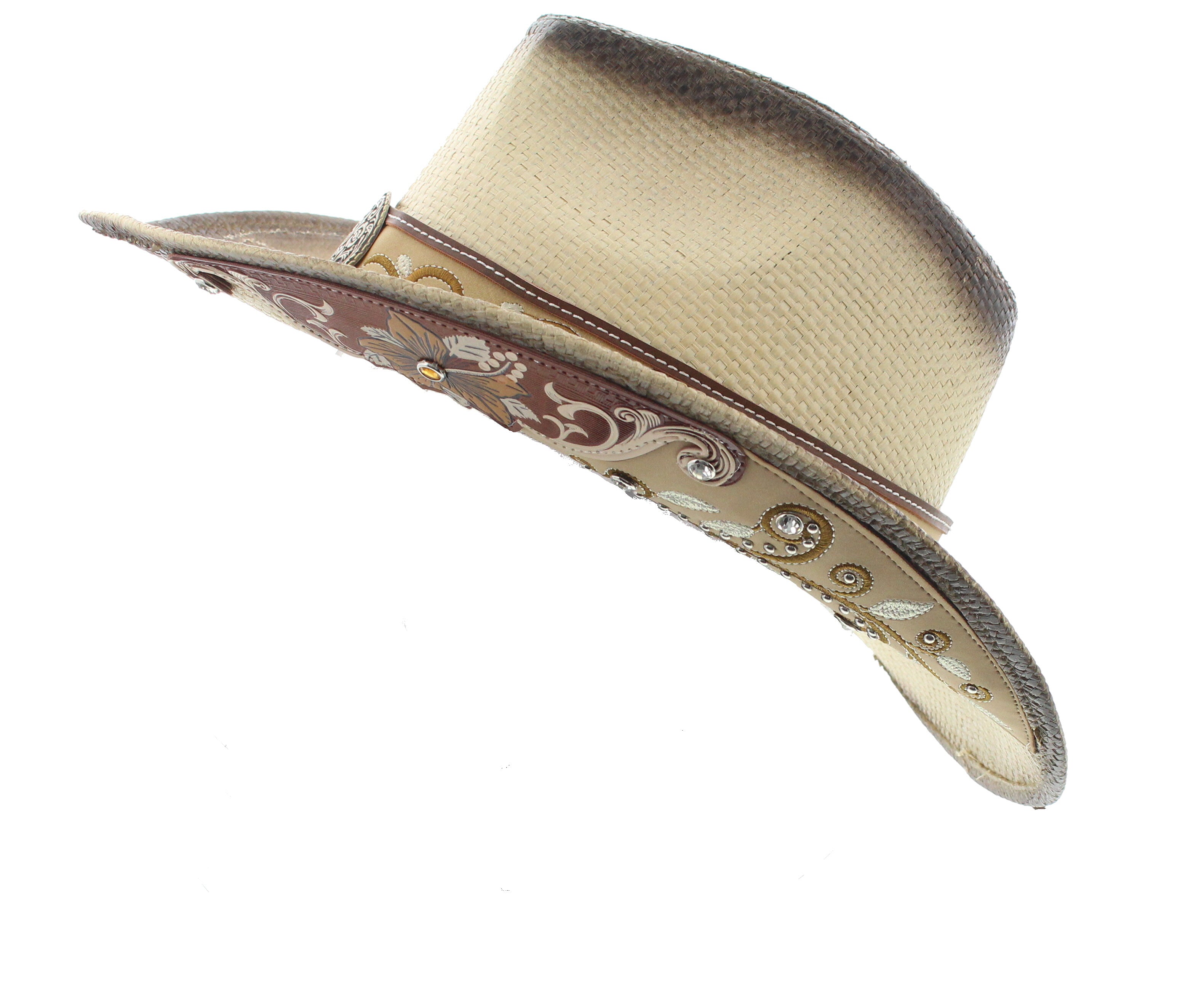 Tan Floral Cowgirl Hat
