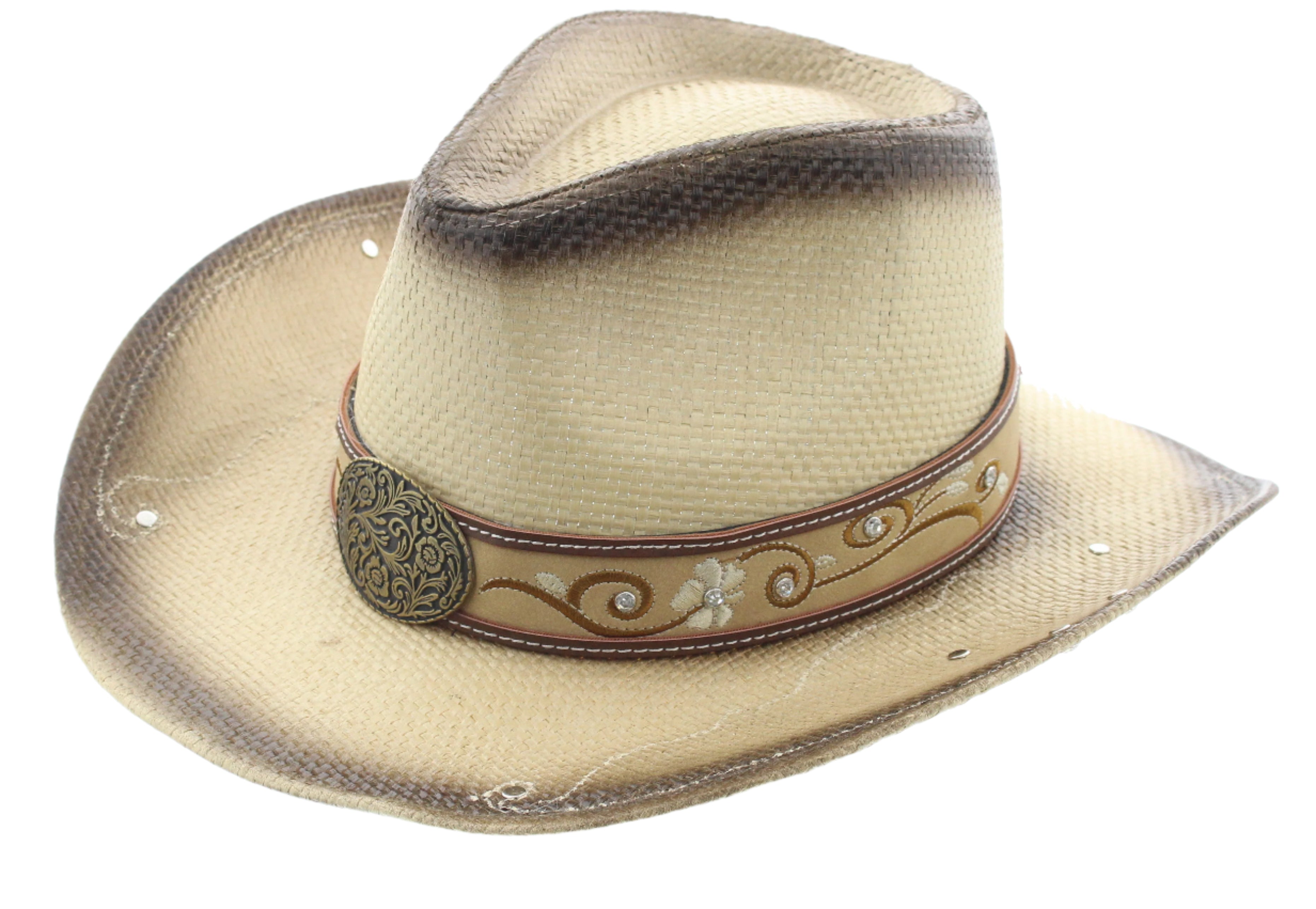 Tan Floral Cowgirl Hat